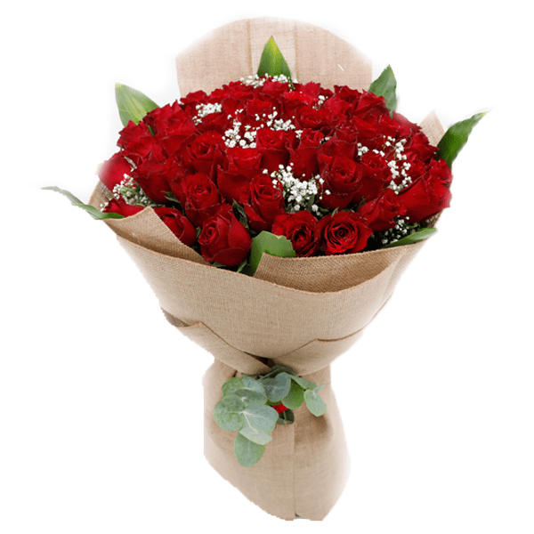 Red Rose Bouquet With Baby's Breath