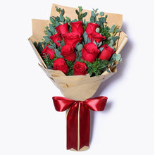 12 red rose bouquet with eucalyptus, roses Dubai
