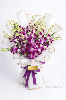 Luxury purple orchid bouquet, flower delivery Dubai