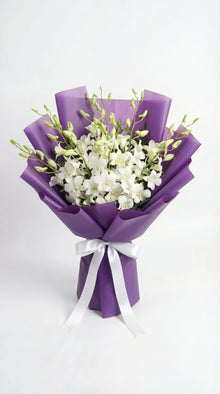 White dendrobium orchid bouquet, flower delivery Dubai