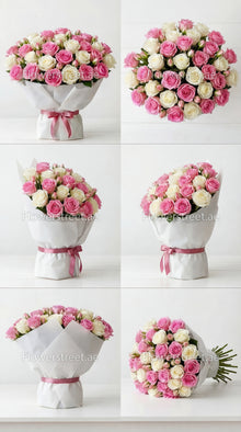Luxury pink and white rose bouquet, flower delivery Dubai