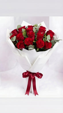 Red roses and eucalyptus bouquet, roses Dubai delivery