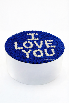 VIP blue rose I Love You box arrangement, luxury flowers Dubai