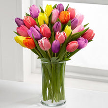 Colourful tulips in vase, tulip bouquet Dubai