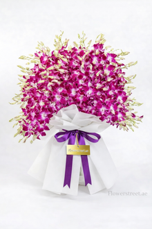 Elite 100 purple orchid bouquet, luxury flowers Dubai