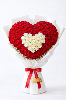 Elite red and white heart rose bouquet, luxury flowers Dubai