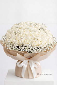 Elite white rose bouquet, big head roses Dubai