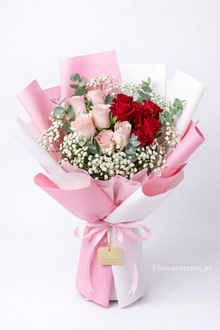 Sweet Love dozen roses bouquet with pink and white roses, romantic flowers Dubai