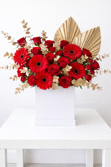 Luxury red romance box arrangement, flower delivery Dubai