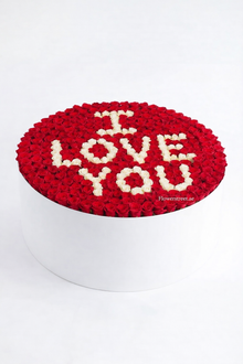 VIP red rose I Love You box arrangement, luxury flowers Dubai
