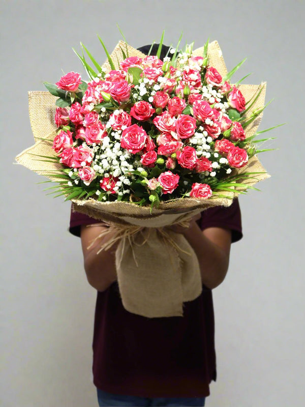 Jute Wrapping Spray Rose Double Color