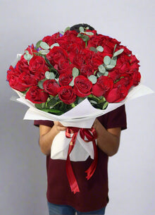 51 red roses white wrapping bouquet, roses Dubai