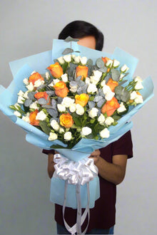 Orange and white spray rose bouquet, roses Dubai