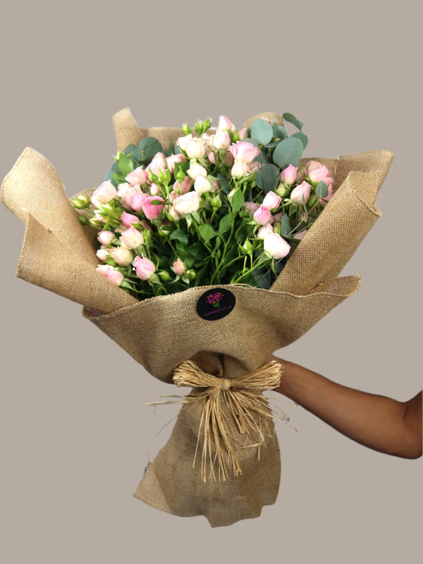 Jute Wrapping Pink Spray Roses