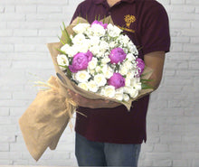 Pink peony with white spray roses, flower delivery Dubai