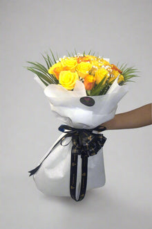 20 yellow and orange roses in jute wrapping, roses Dubai