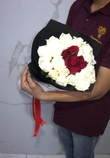 White and red rose bouquet, additional angle, Dubai florist