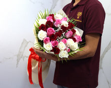 Red pink white rose bouquet, additional angle, Dubai florist