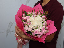 Pink spray rose white rose bouquet, additional angle, Dubai florist