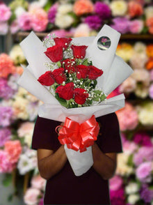 10 red roses in white wrapping, roses Dubai