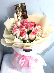 12 double pink roses with double wrapping, roses Dubai