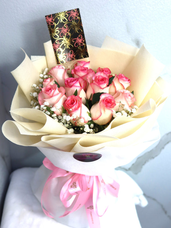 12 Double Pink Rose with Double Wrapping