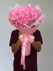 51 pink roses with pink baby's breath, roses Dubai