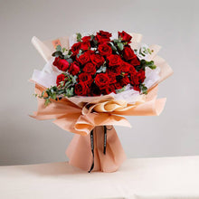 Large red rose bouquet with eucalyptus, roses Dubai