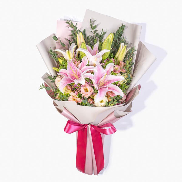 Lisianthus-and-Pink-Lily-Bouquet