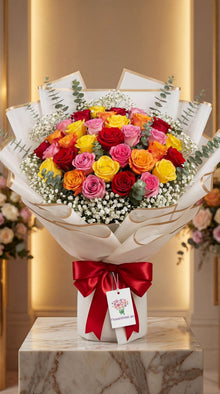 Luxury mixed rose bouquet with red, pink, yellow and orange roses, roses Dubai