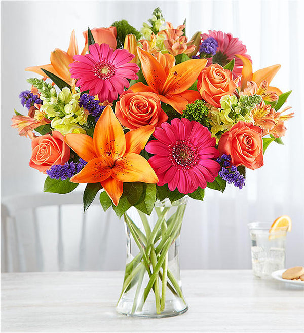 Orange-Lilly-And-Pink-Gerbera-In-Vase