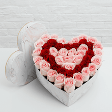 Pink and red roses in heart shape box, luxury rose box Dubai
