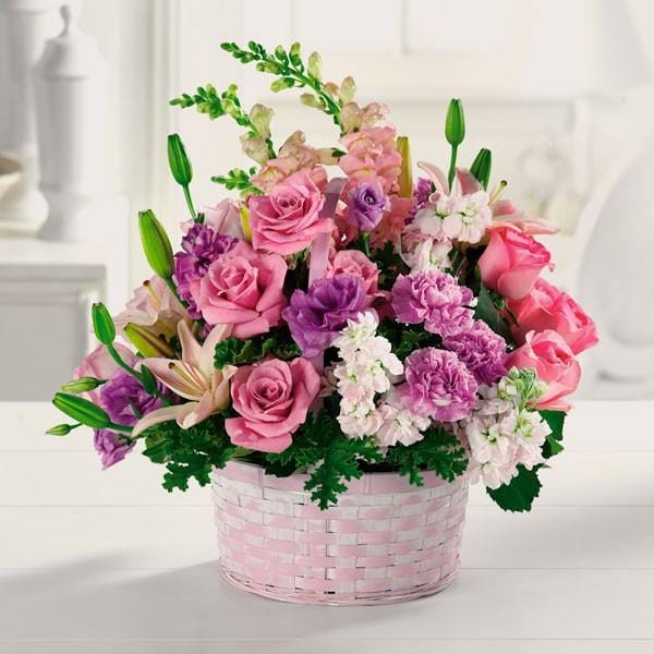 Pink-Flower-Basket-Arrangement