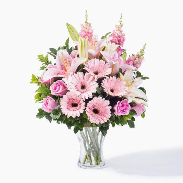 Pink-Gerebera-And-Roses-In-Vase