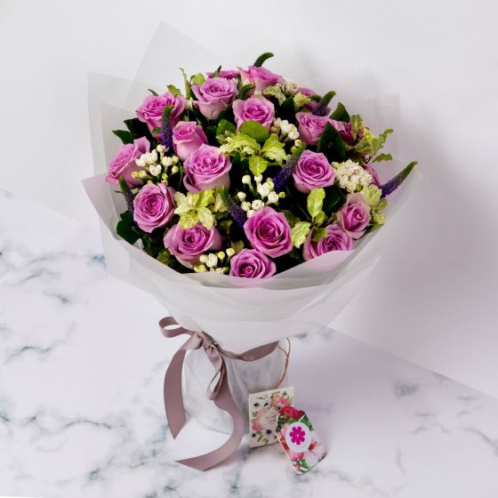 Pink-Rose-Bouquet-With-Wax-Flowers