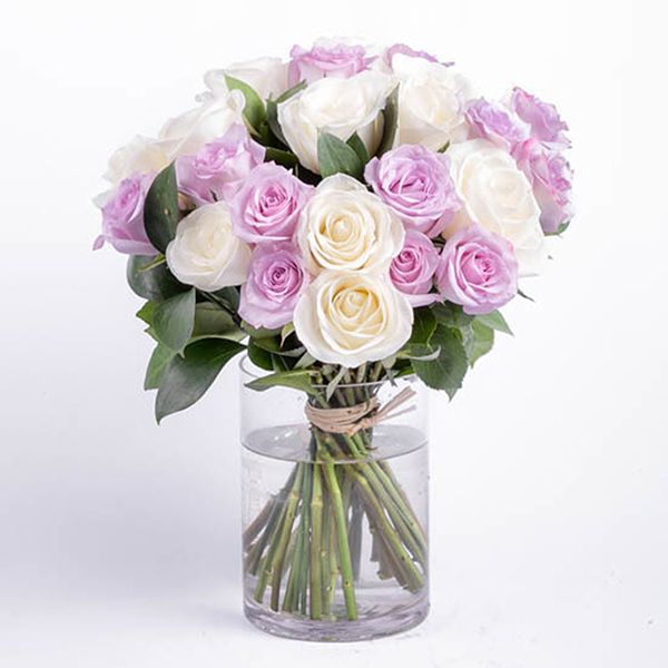 Purple-And-White-Roses-In-Vase