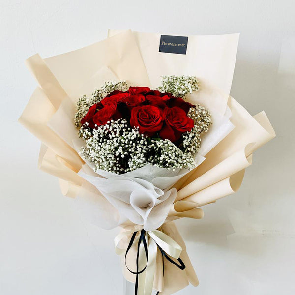 Red Rose Bouquet With Beige Wrapping
