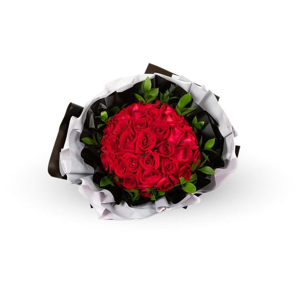 Red Rose Bouquet with Black and white Wrapping