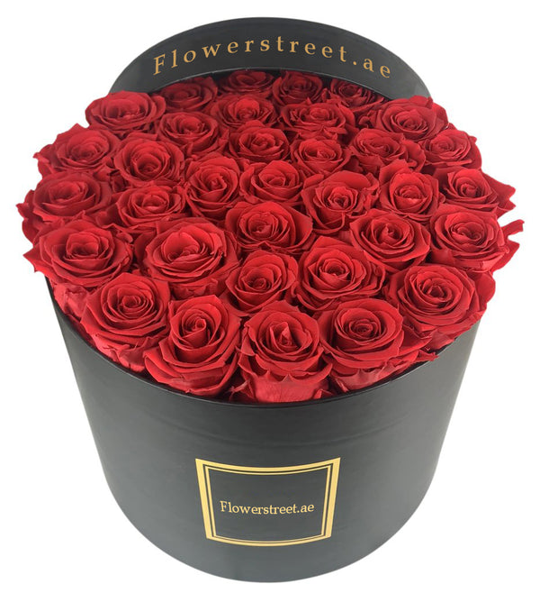 Red Roses In Round Box