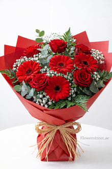 Red gerbera and red rose bouquet, flower delivery Dubai