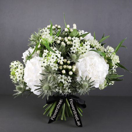 White Hydrangea And Wax Bouquet
