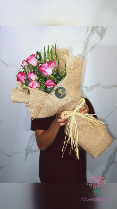 Jute Wrapping Purple Rose Bouquet video