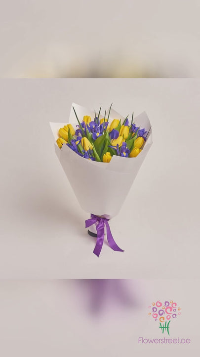 15 Yellow Tulip and Iris Bouquet