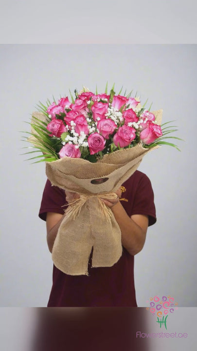 Jute Wrapping 20 Stem Purple Rose Bouquet video