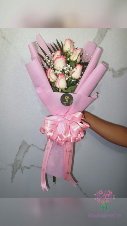 7 Stem Double Pink Roses with Pink Wrapping video