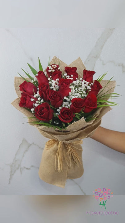 15 Red Rose Bouquet - Jute Wrapping