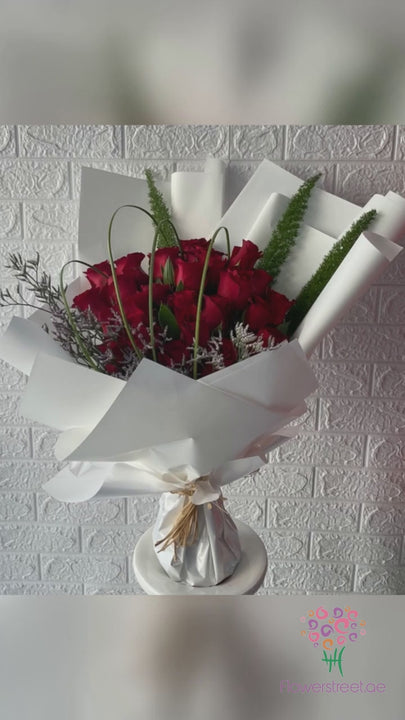 Beautiful Red Rose Bouquet with White Wrapping
