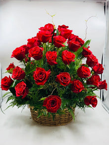 61 red rose luxury basket arrangement, flower delivery Dubai