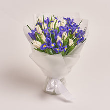 White tulip and iris bouquet, flower delivery Dubai