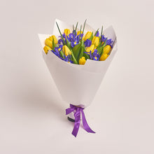 Yellow tulip and iris bouquet, flower delivery Dubai